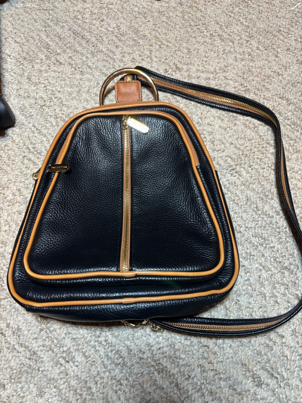 Valentina Black / Brown Genuine Pebbled Leather Backpack made in Italy
